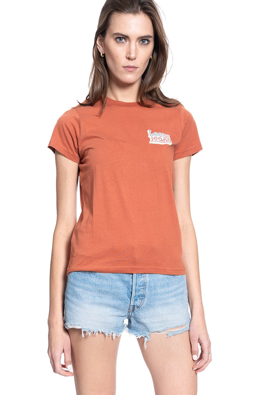 DAMSKI T-SHIRT LEE CREW NECK TEE BURNT OCRA L41LYGOM 112109078