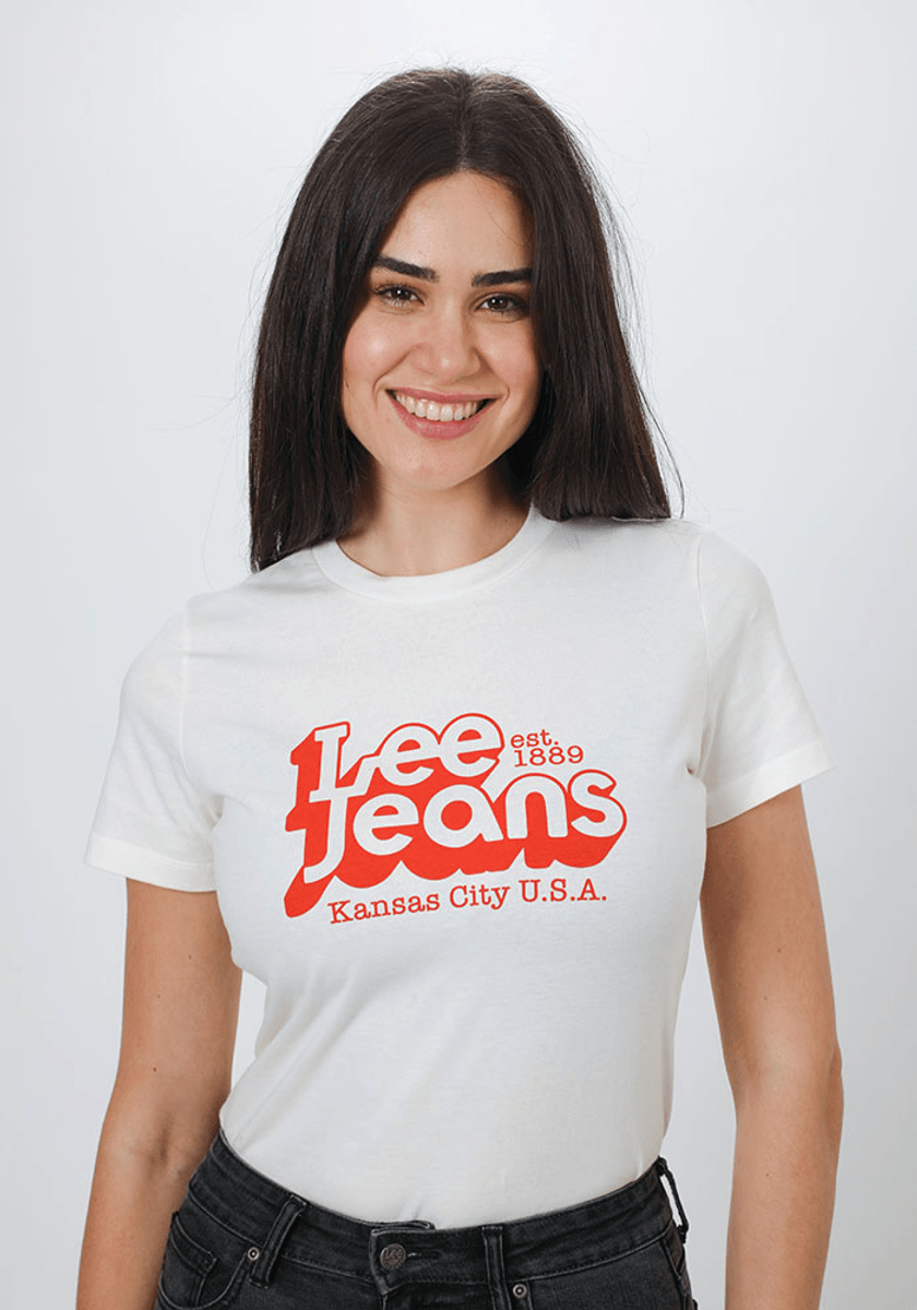 DAMSKI T-SHIRT LEE SLIM LOGO TEE WHITE CANVAS L44CEPRR 112109812