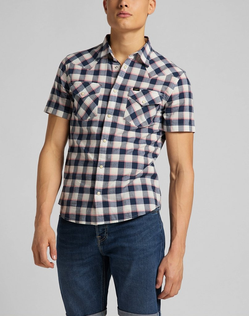 MĘSKA KOSZULA MATERIAŁOWA LEE SS WESTERN NAVY L640KK35 112115279