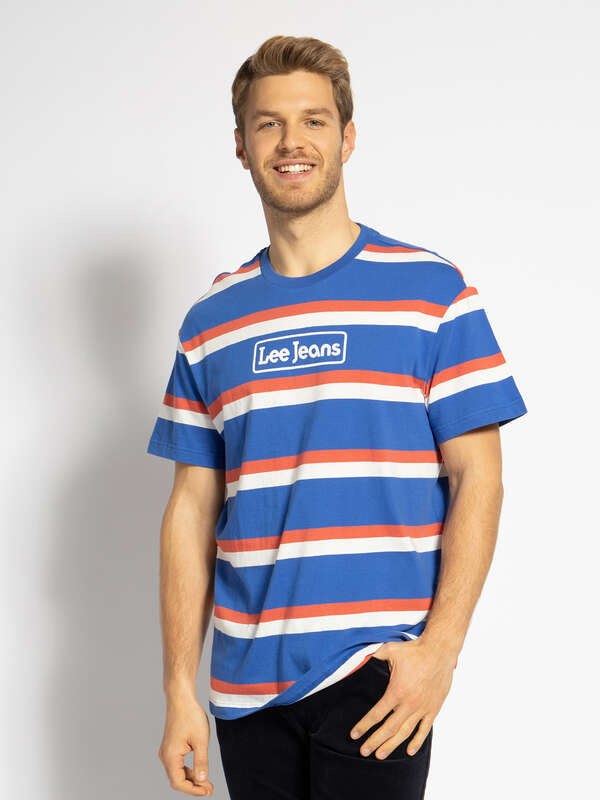LEE SEASONAL STRIPE LOGO MĘSKI T-SHIRT RELAXED FIT SUMMER BLUE L61FBSNJ 112113836