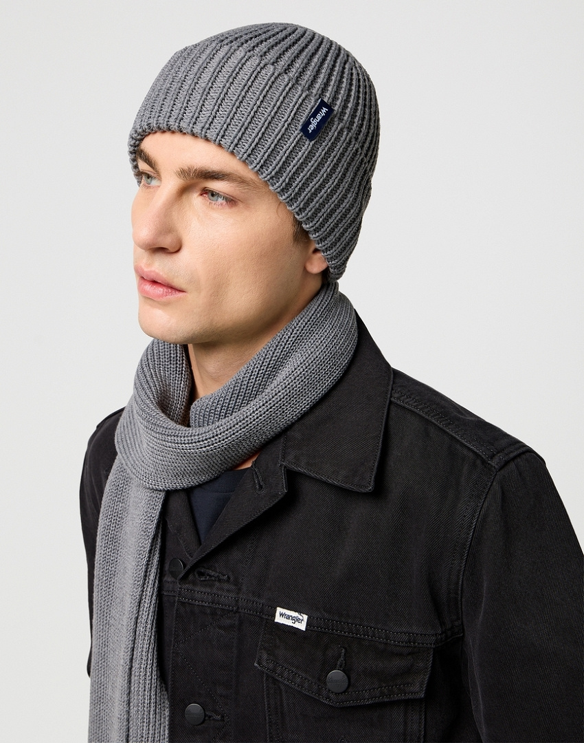 ZESTAW CZAPKA I SZALIK ZIMOWA WRANGLER SCARF BEANIE SET MID GREY MEL 112372423