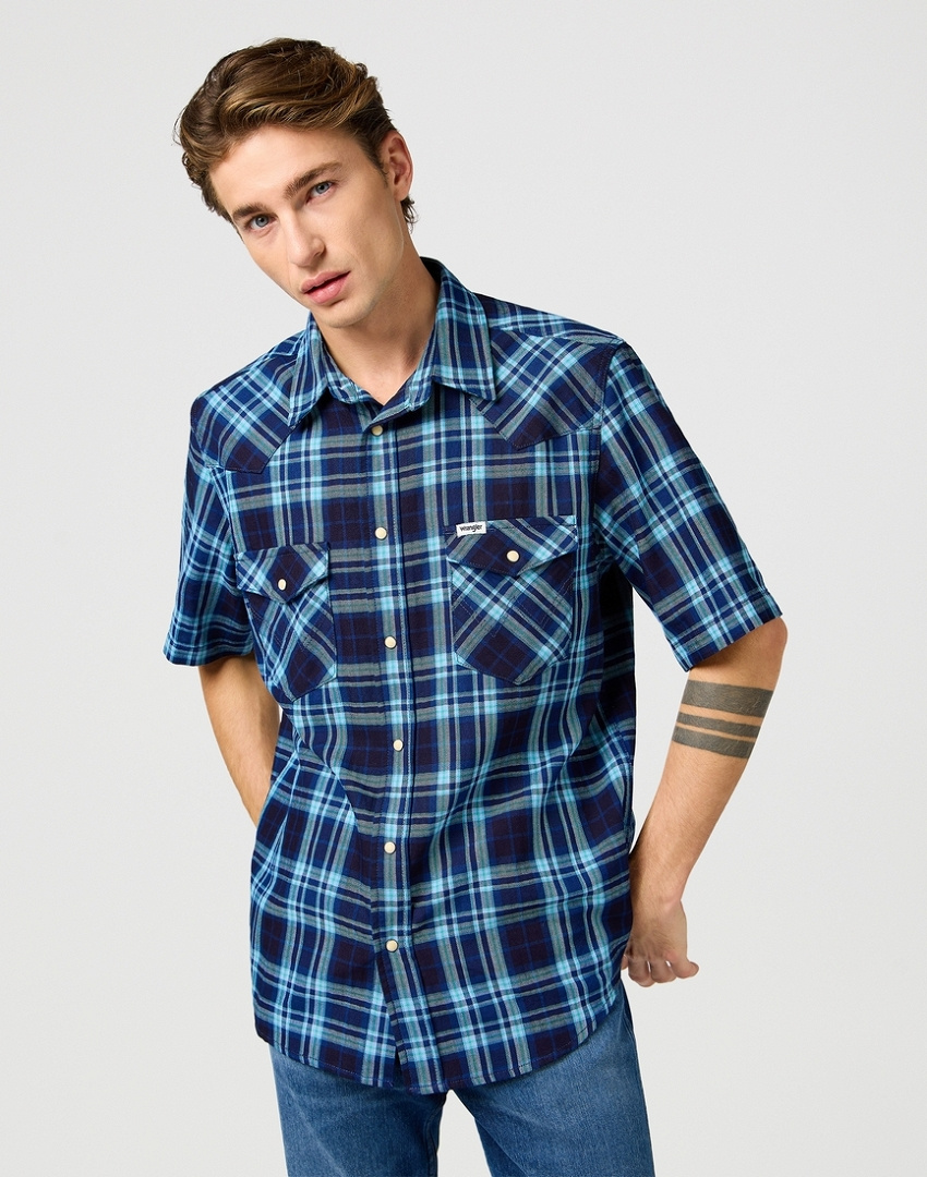 MESKA KOSZULA WRANGLER SS WESTERN SHIRT LATIGO INDIGO 112362899