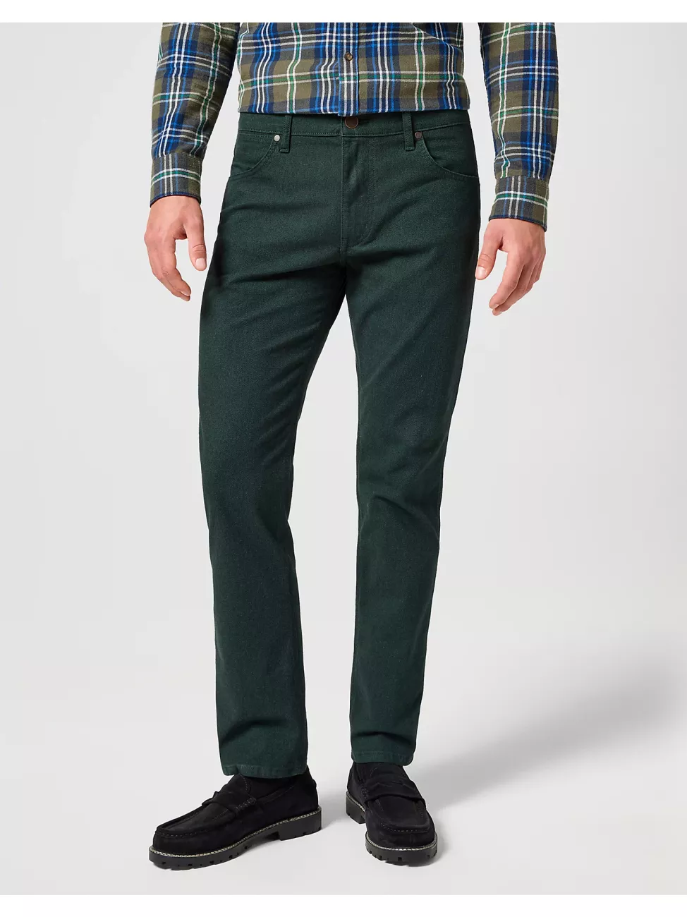 WRANGLER GREENSBORO MĘSKIE SPODNIE MATERIAŁOWE MATERIAŁ CHINO SCARAB 112358920 W15Q008868