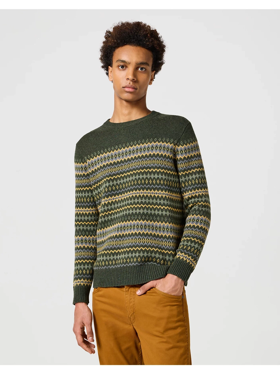 WRANGLER FAIRISLE SWEATER MĘSKI SWETER CIEPŁY VERDANT GREEN 112357294 W8F7014320