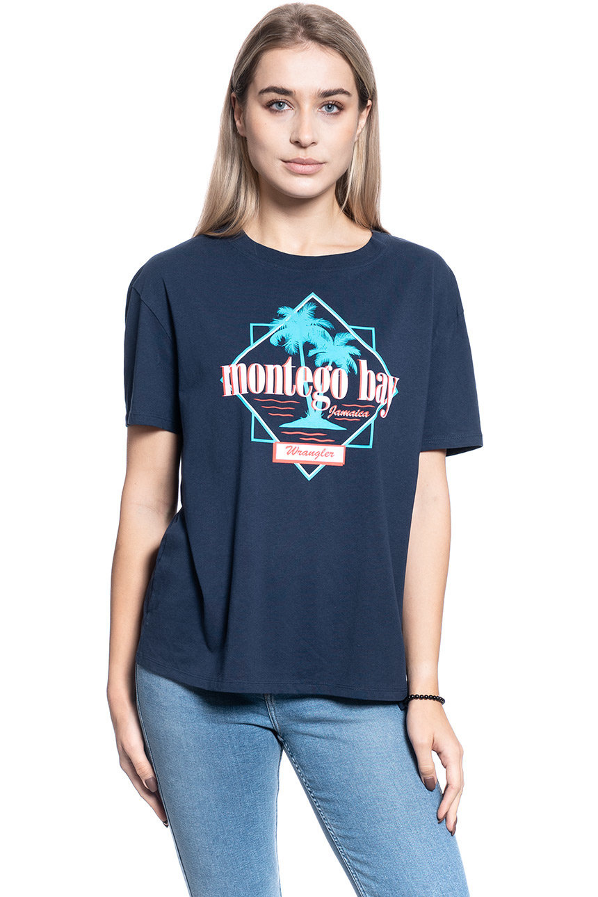 DAMSKI T-SHIRT WRANGLER BOYFRIEND TEE NAVY W7Q2GH114 112132080