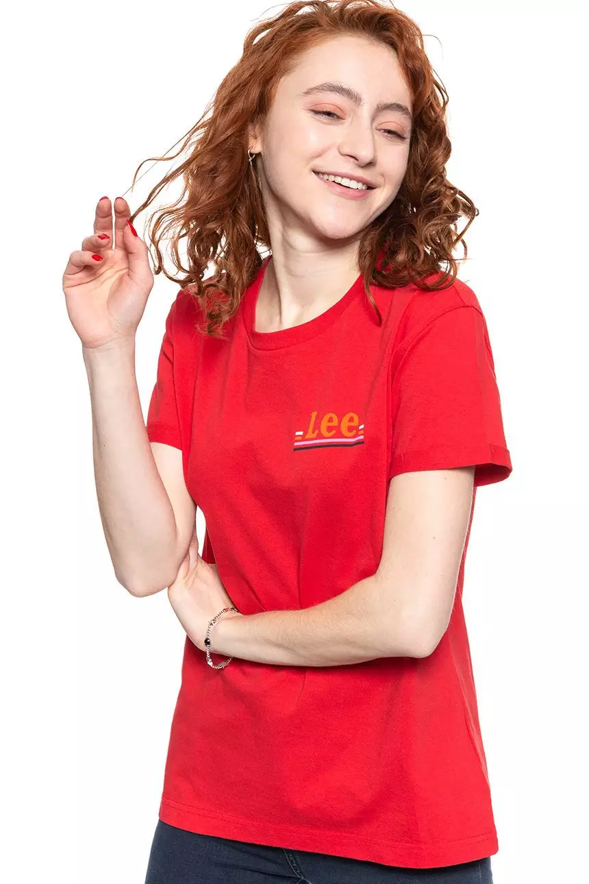 LEE T SHIRT DAMSKI CHEST LOGO TEE WARP RED L43ZFEKG 112109773