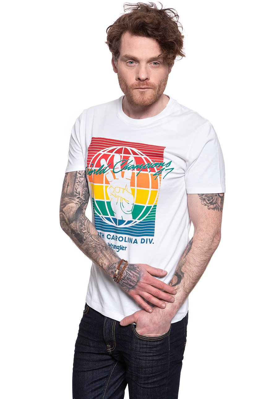 WRANGLER T SHIRT SS GLOBE TEE WHITE W7D9FK989 112131770