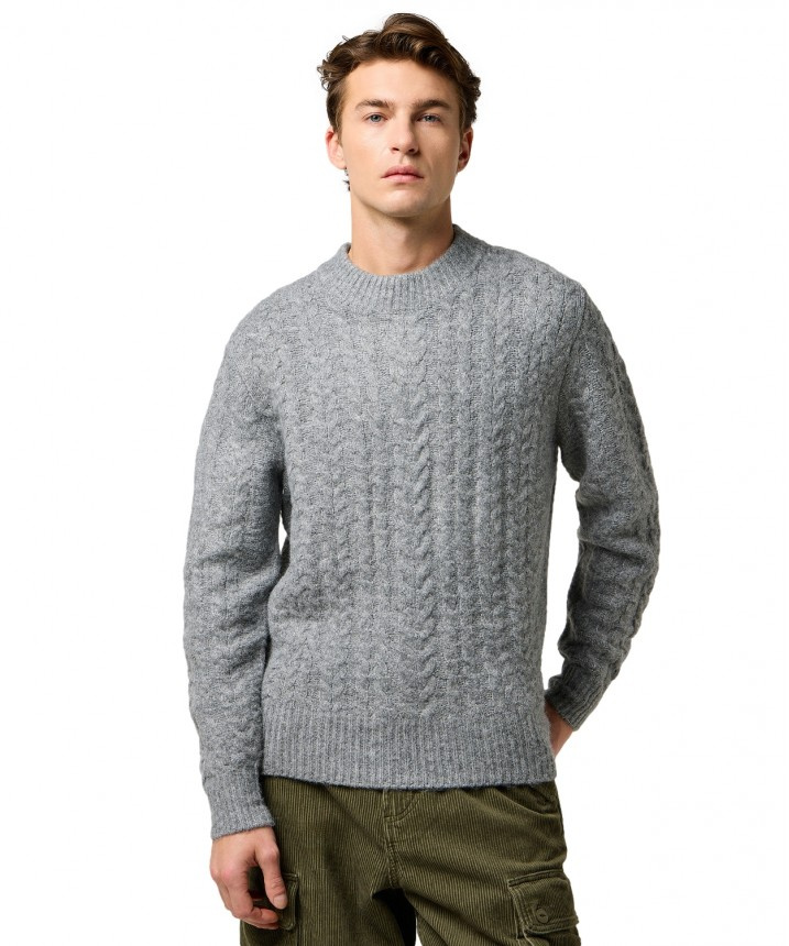 MESKI SWETER WRANGLER CABLE KNIT SWEATER GREY HEATHER 112371666