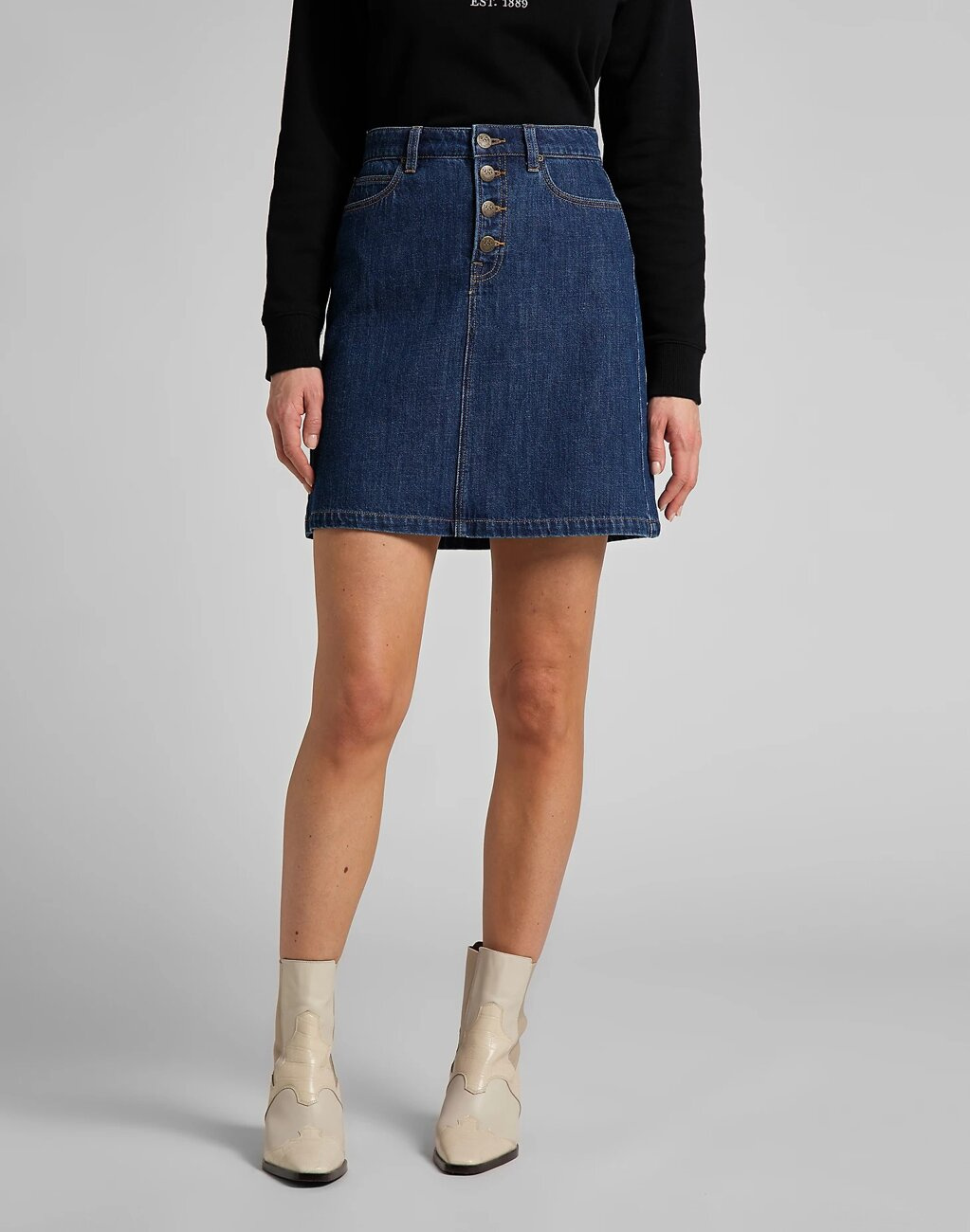 LEE BUTTON FLY A LINE DAMSKA SPÓDNICA RINSE L38MNA36 112139978