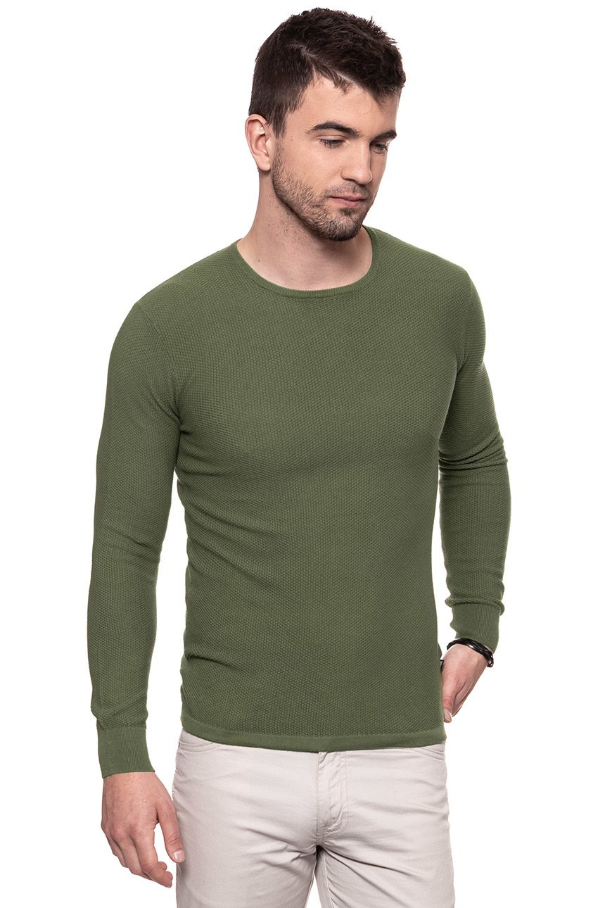 MĘSKI SWETER WRANGLER PIQUE CREW KNIT DEEP LICHEN GRN W8616PT1X 112132317
