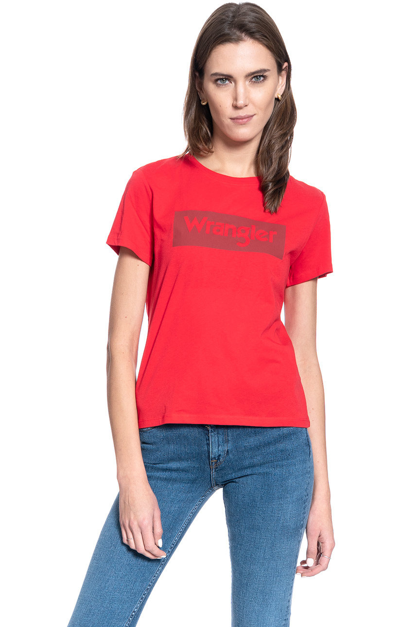 DAMSKI T-SHIRT WRANGLER LOGO TEE LOLLIPOP RED W7P3EVXSK 112132042