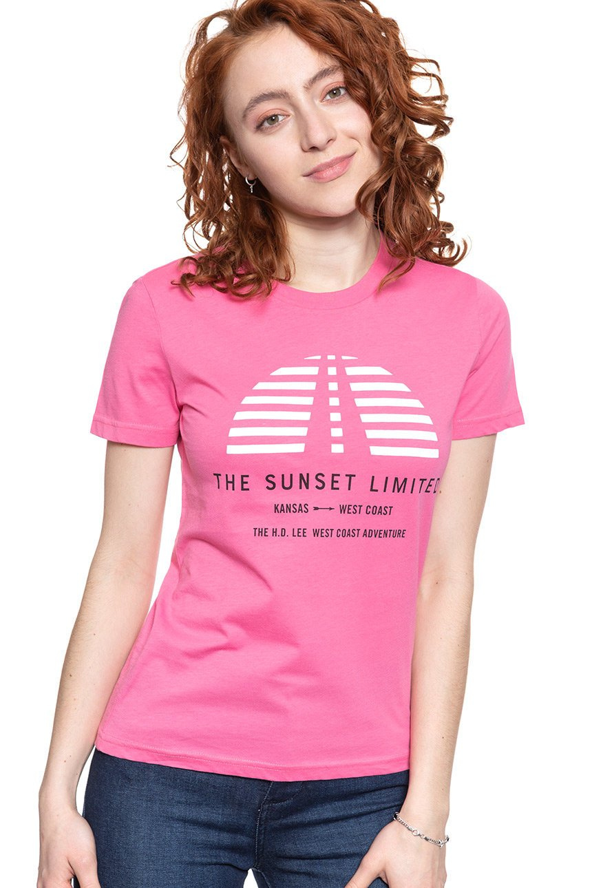 LEE T SHIRT DAMSKI SUNSET TEE CHROME PINK L42XEPNE 112109515