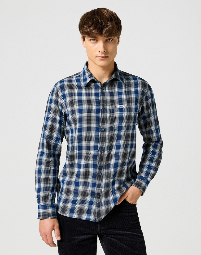 MĘSKA KOSZULA KRATA WRANGLER 1 PKT INDIGO SHIRT NAVY 112357226