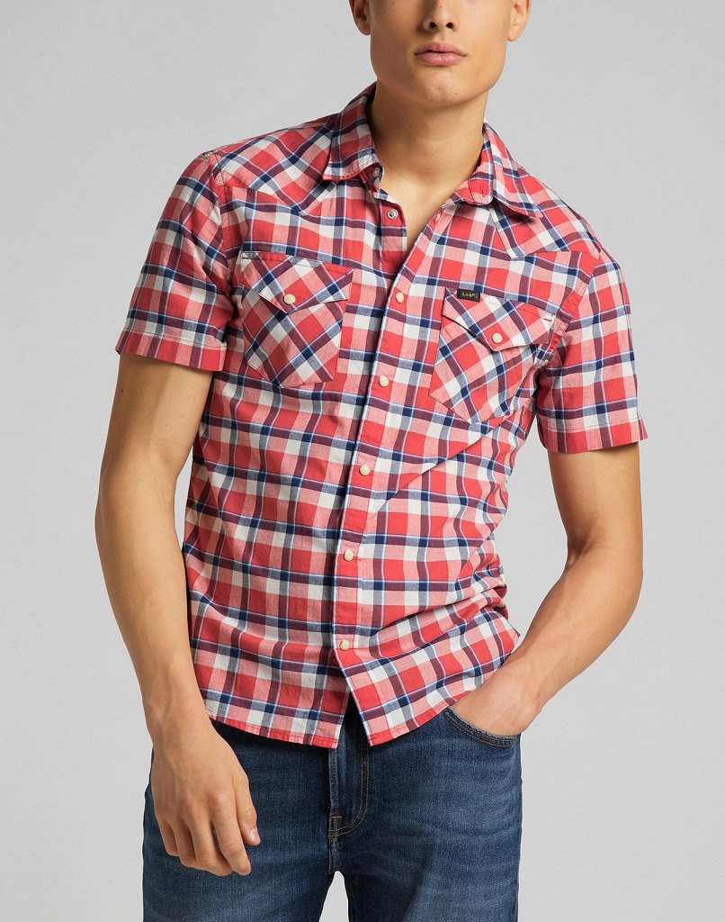 MĘSKA KOSZULA MATERIAŁOWA LEE SS WESTERN AURORA RED L640KKNV 112115282