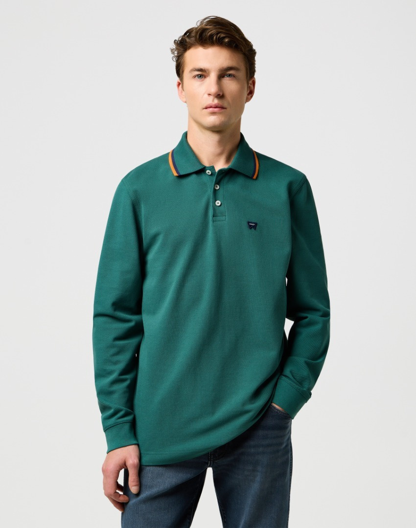 MESKA KOSZULKA POLO WRANGLER LS POLO SHIRT BISTRO GREEN 112371507