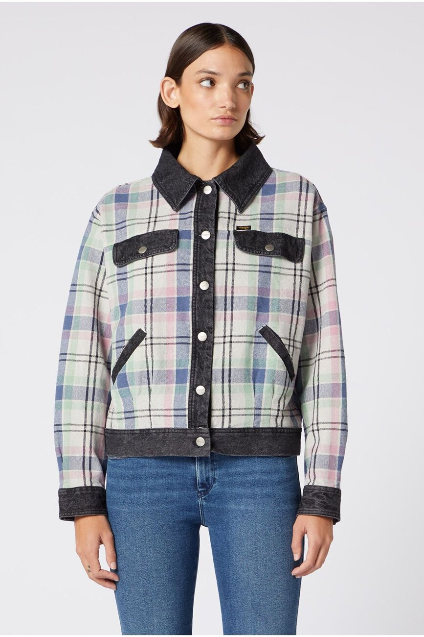 WRANGLER CHECK N DNM JKT DAMSKA KURTKA PRZEJŚCIOWA PARISIAN BLUE W4Q28TX96 112129192