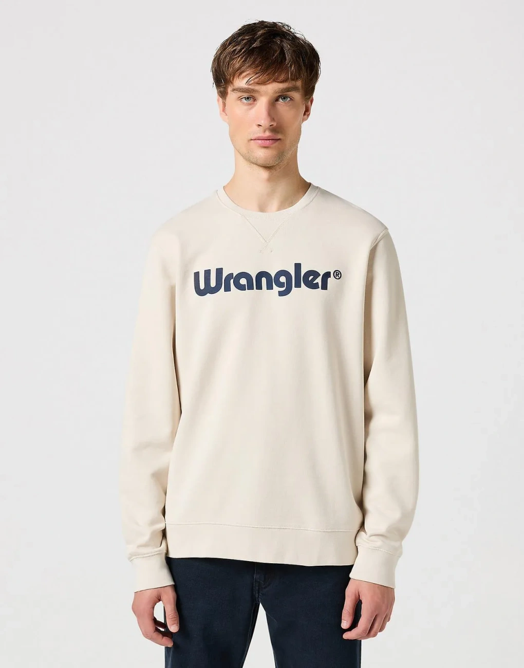 MESKA BLUZA WRANGLER LOGO CREW SWEAT VINTAGE WHITE 112350538