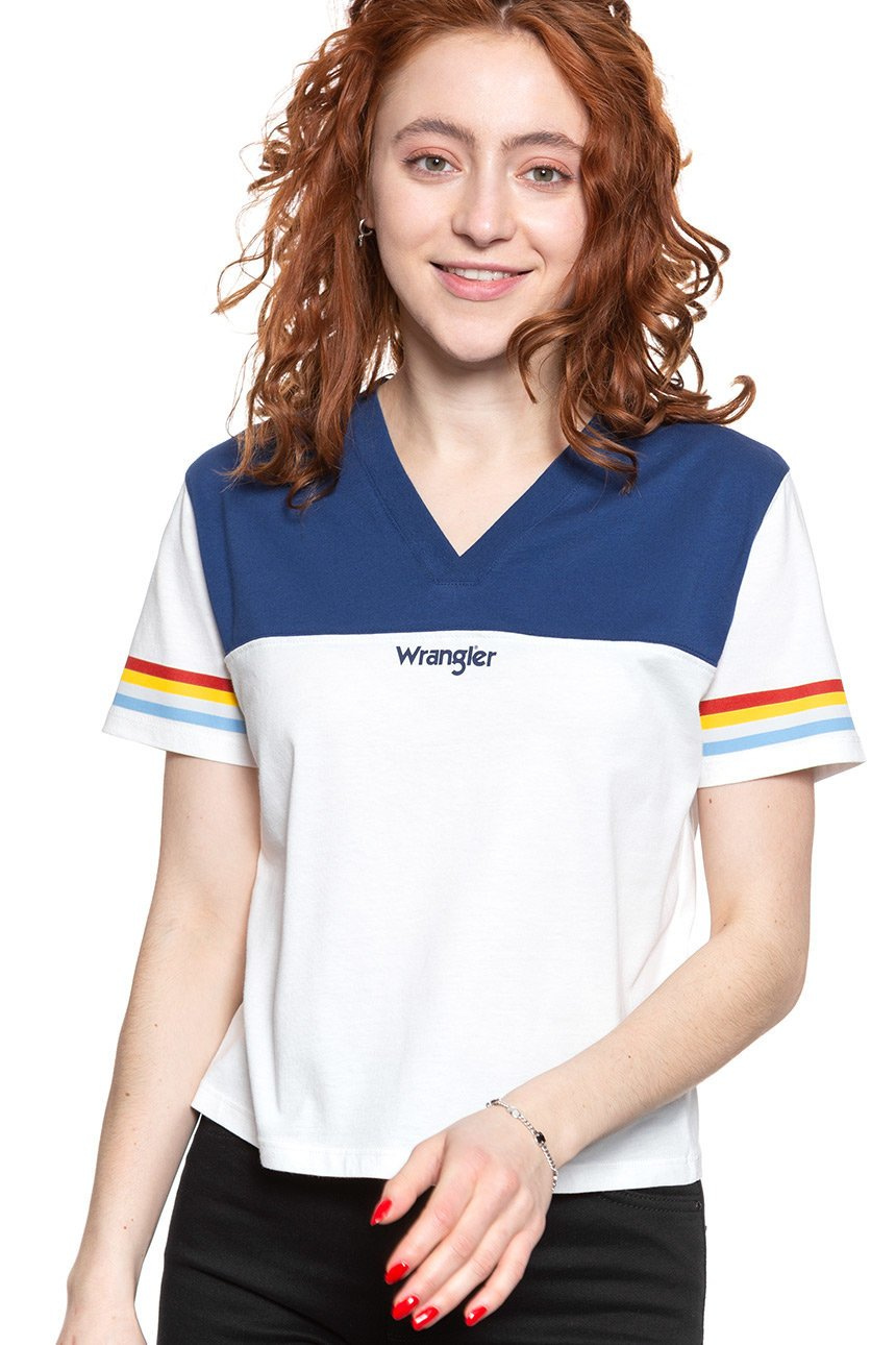 WRANGLER T SHIRT DAMSKI CUT N SEW V TEE OFF WHITE W7P0GH737 112132020