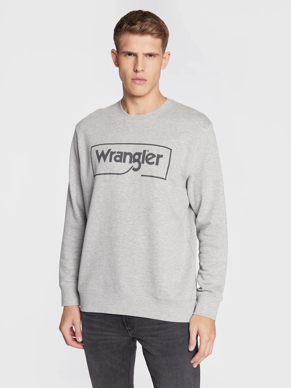 WRANGLER FRAME LOGO CREW MĘSKA BLUZA NADRUK MID GREY W662HAX37 112320241