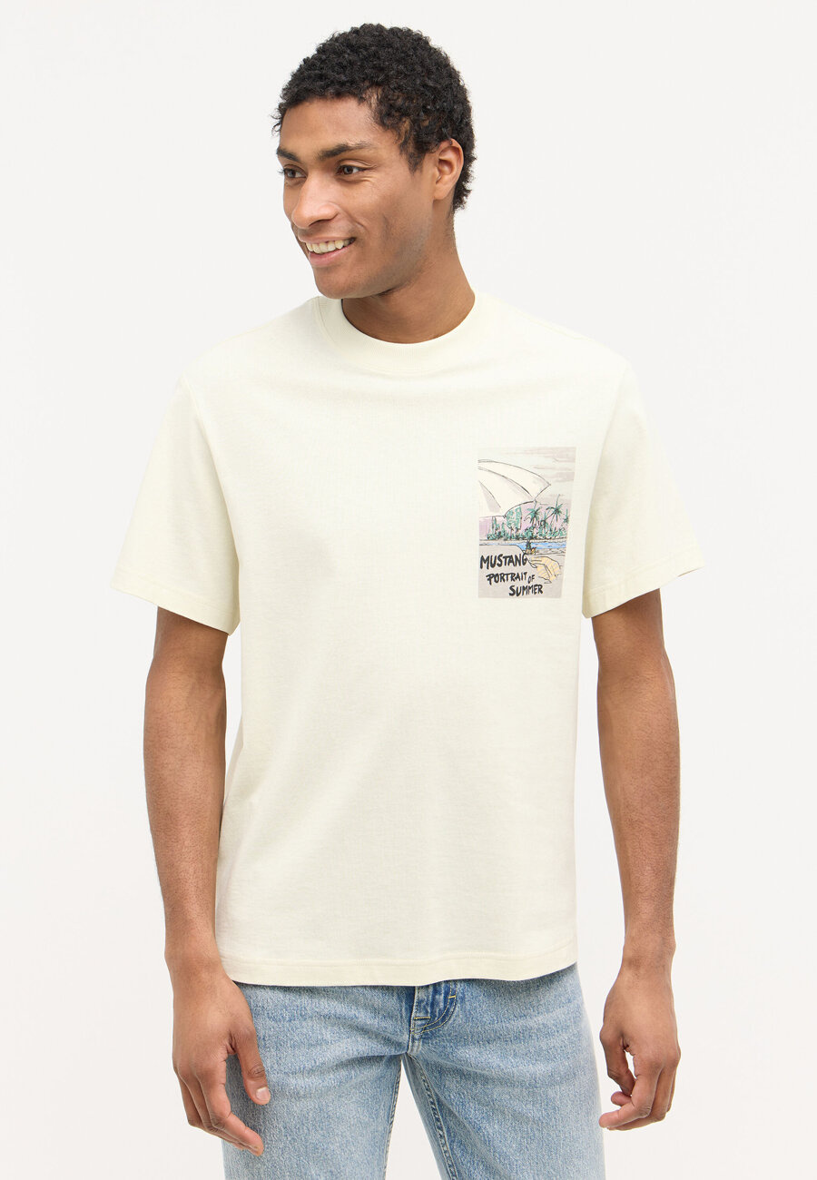 MĘSKA KOSZULKA MUSTANG Austin T-shirt NADRUK Light Gray 1015076 3003