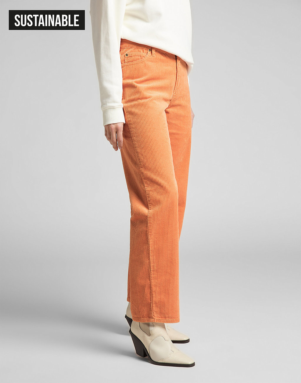 DAMSKIE SPODNIE SZTRUKSOWE LEE WIDE LEG LONG SANDY PEACH L31ZQU42 112139900