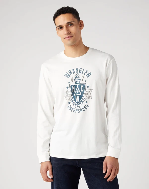 WRANGLER AMERICANA TEE MĘSKA KOSZULKA Z DŁUGIM RĘKAWEM LONGSLEEVE WHISPER WHITE 112341143 W70Q017924