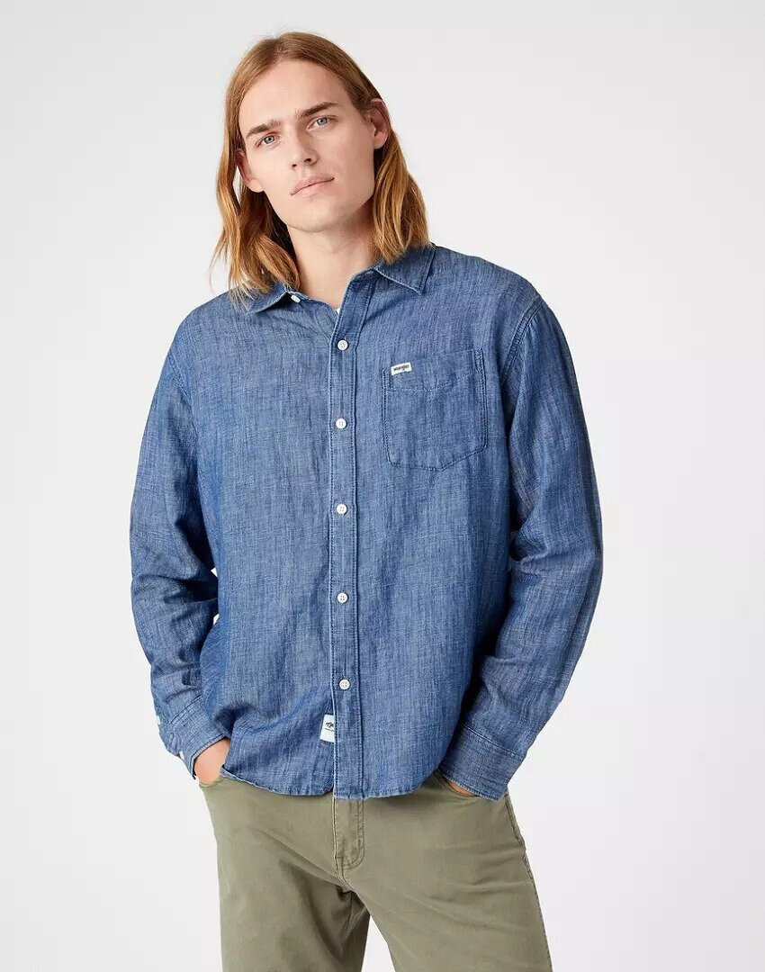 WRANGLER LS 1 PKT SHIRT MĘSKA KOSZULA JEANSOWA JEANS LIGHT INDIGO W5D6BNX4E 112146112