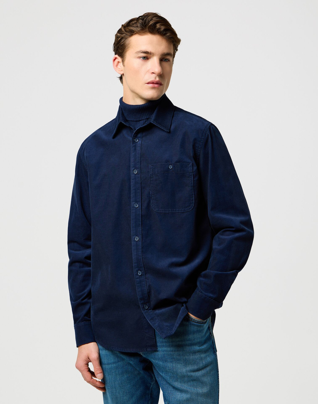 MESKA KOSZULA WRANGLER 1 PKT CORDUROY SHIRT NAVY 112371527