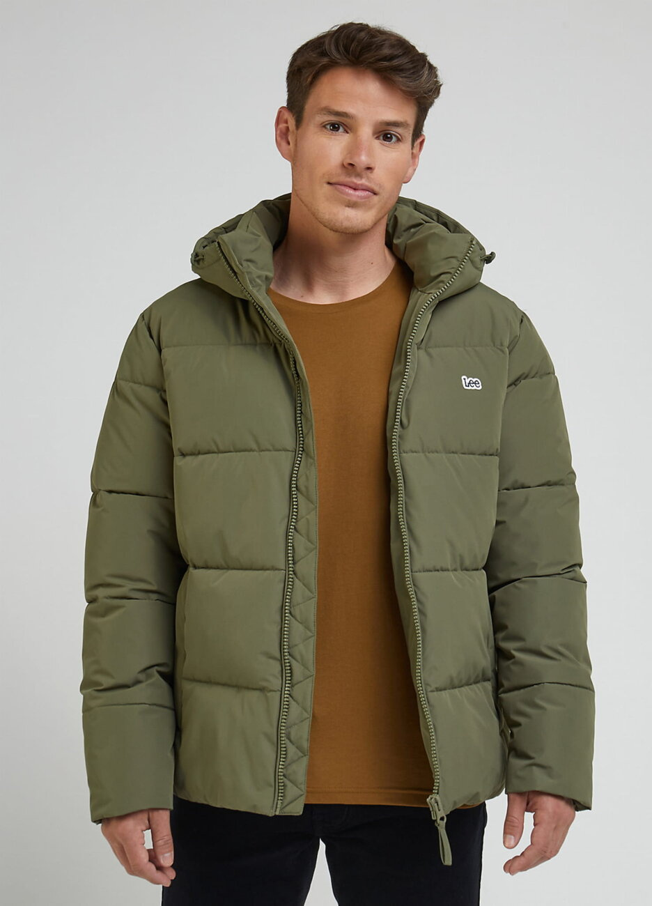 LEE PUFFER JACKET MĘSKA KURTKA ZIMOWA Z KAPTUREM CIEPŁA OLIVE GROVE L87NNYA61
