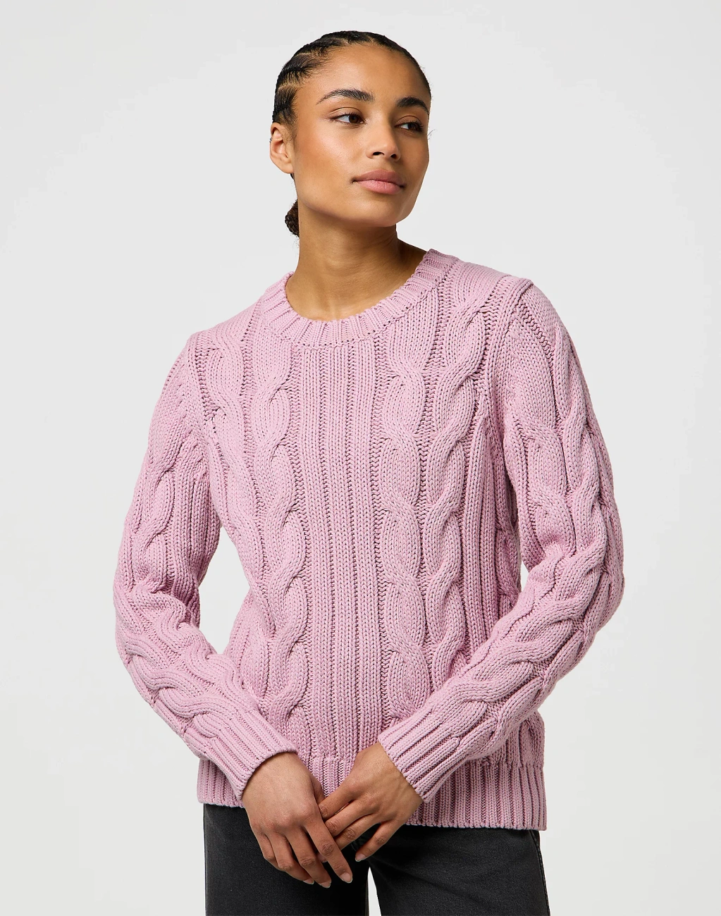 DAMSKI SWETER WRANGLER CABLE KNIT CREW KEEPSAKE LILAC 112370799