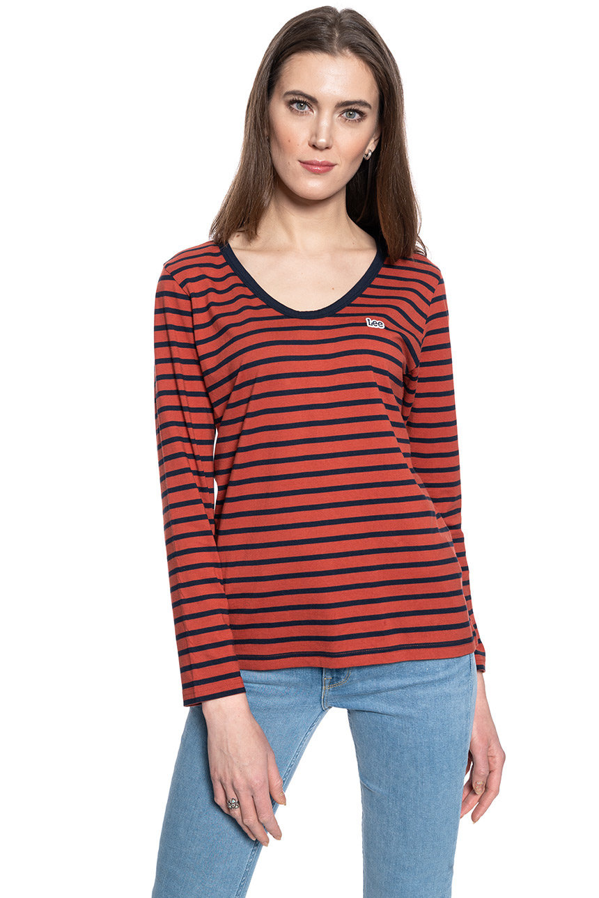 DAMSKA KOSZULKA Z DŁUGIM RĘKAWEM LEE LS SCOOP NECK TEE REGULAR FIT RED OCHRE L44DYKOE 112109832