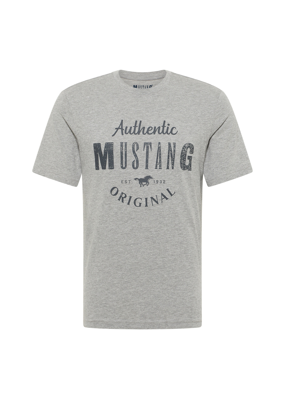 Męski T-Shirt Mustang Style Alex C Print Mid Grey Mélange 1012988 4140