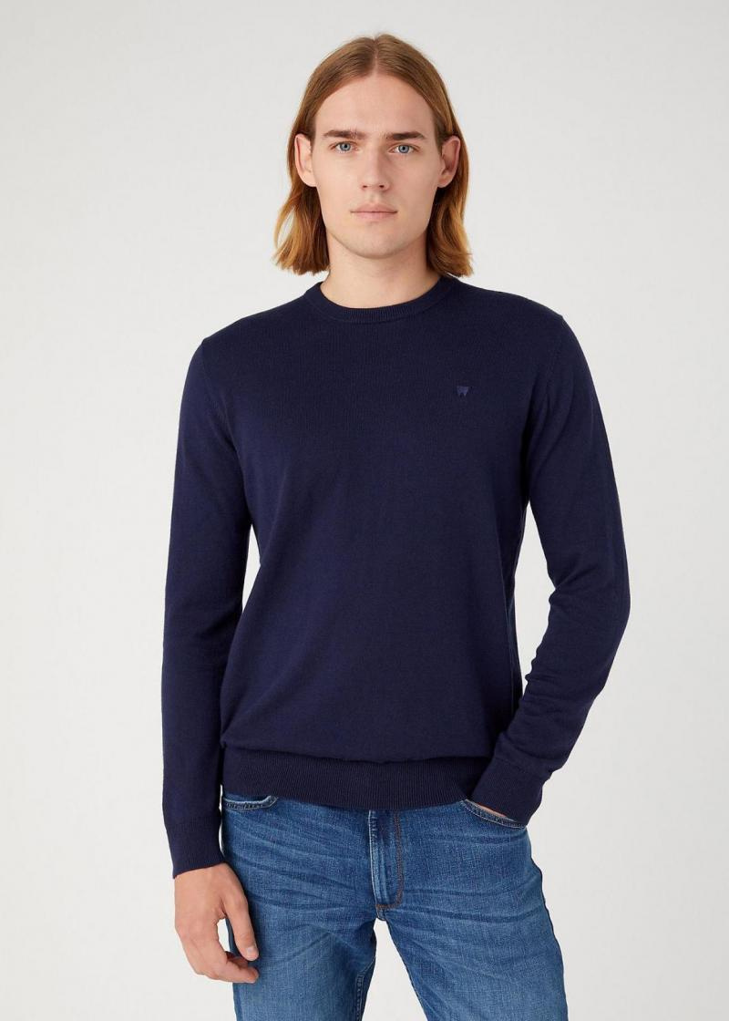 WRANGLER CREWNECK KNIT MĘSKI SWETER ELEGANCKI CIEPŁY LOGO NAVY 112343109 W8A0018103