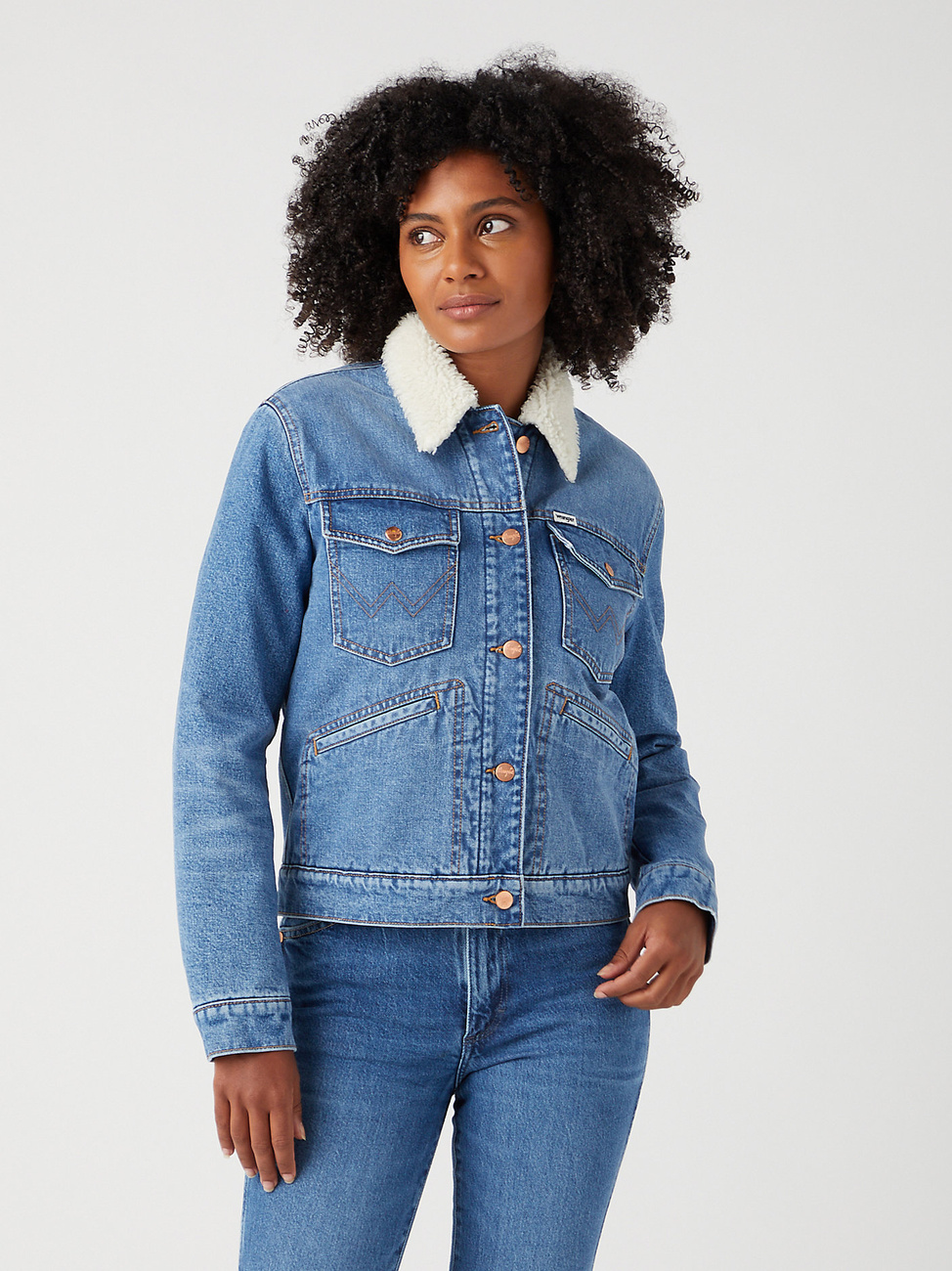 WRANGLER DAMSKA KURTKA JEANSOWA WRANGLER HERITAGE SHERPA JACKET FIRST LOVE 112342682