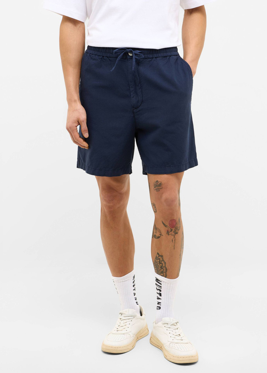 MUSTANG Męskie szorty Materiałowe Mustang Style Linen Jogger Shorts Navy Blazer 1016459 5324