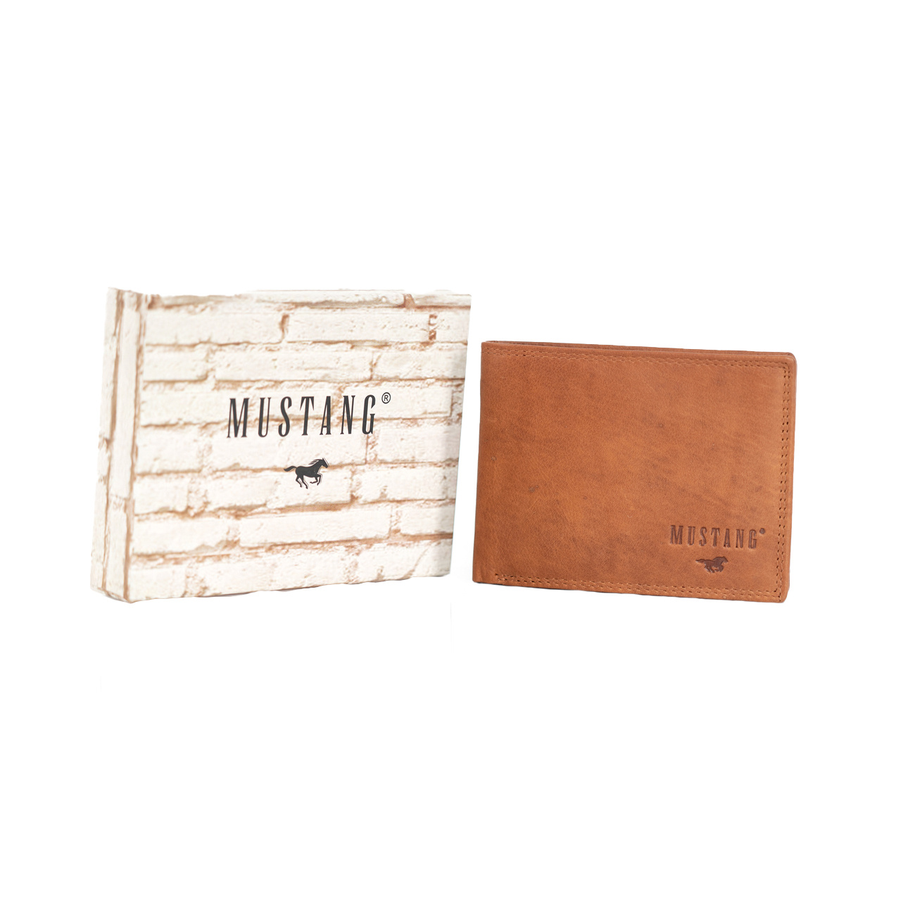 MUSTANG Udine Wallet Side Opening MĘSKI SKÓRZANY PORTFEL PREMIUM POJEMNY NA KARTY SKÓRA COGNAC 06.101931