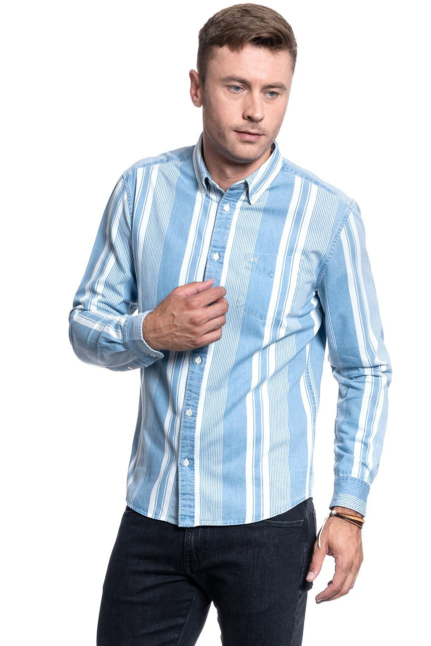 KOSZULA MĘSKA WRANGLER LS 1 PKT BDOWN SHIRT LIGHT INDIGO W5A33HX4E 112130007
