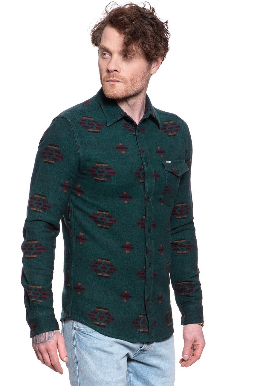 WRANGLER LS 1PKT FLAP SHIRT PINE W5A4BBG01 112130041