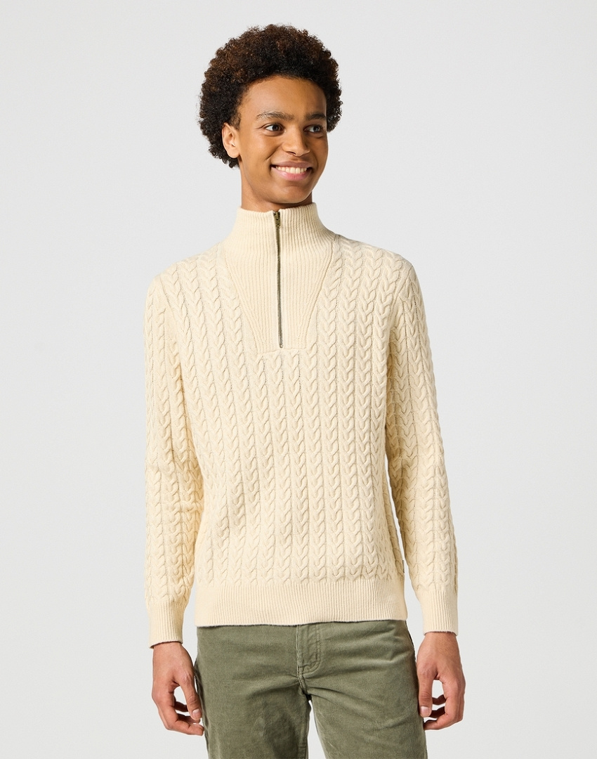 MĘSKI SWETER WRANGLER HALF ZIP KNIT ECRU 112357290
