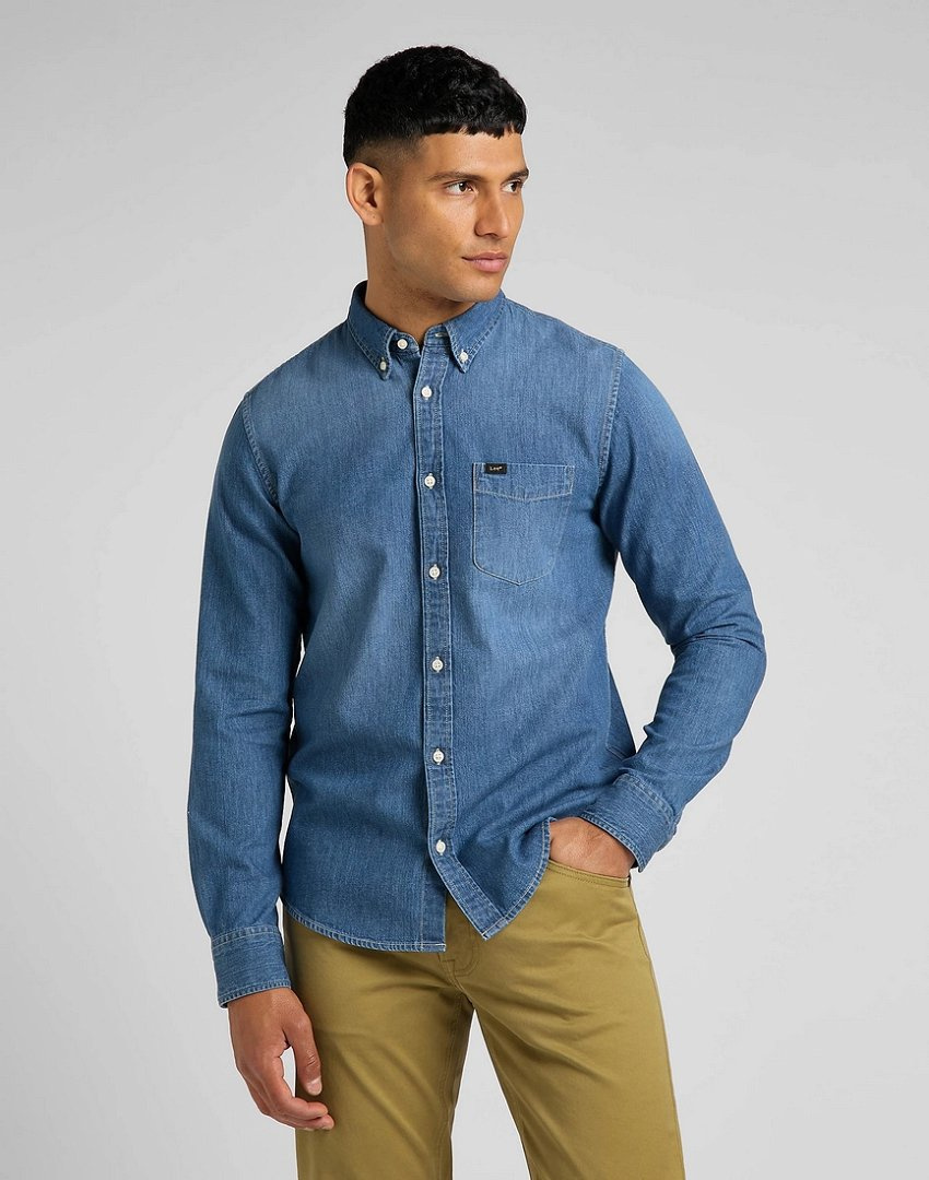 LEE BUTTON DOWN MĘSKA KOSZULA JEANSOWA TIDE BLUE L880CUQK 112322534