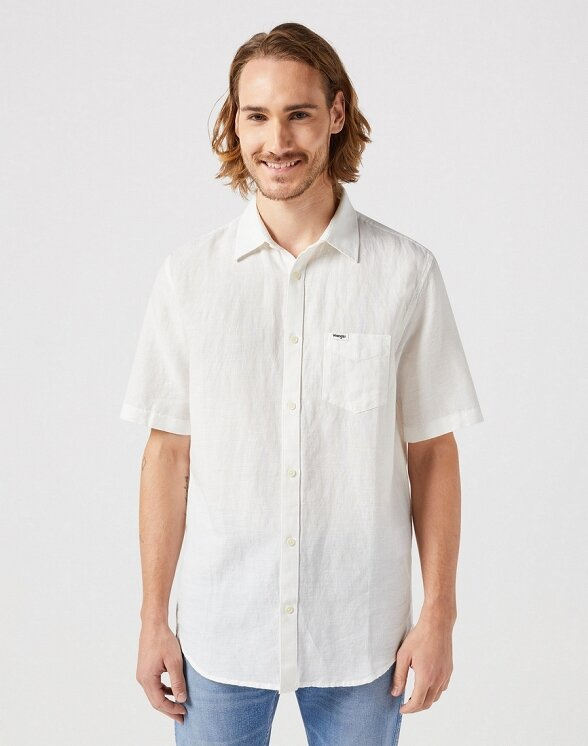 WRANGLER SS 1 PKT SHIRT MĘSKA KOSZULA ELEGANCKA WORN WHITE 112352187 W5K0016804