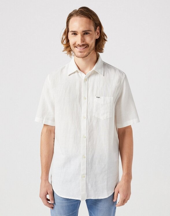 WRANGLER SS 1 PKT SHIRT MĘSKA KOSZULA ELEGANCKA WORN WHITE 112352187 W5K0016804