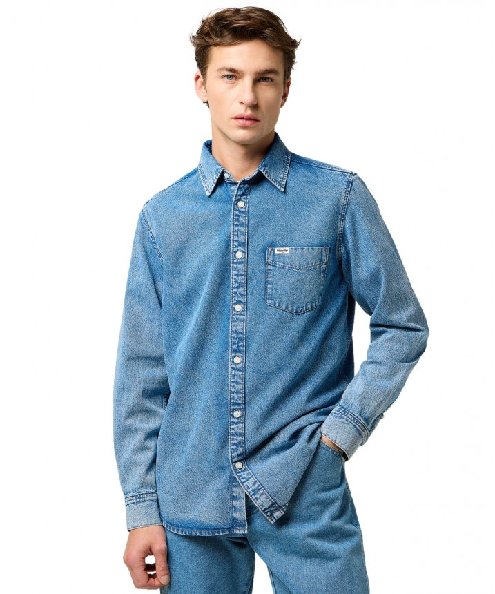 MESKA KOSZULA JEANSOWA WRANGLER 1 PKT SHIRT INDIGO VALLEY 112371549