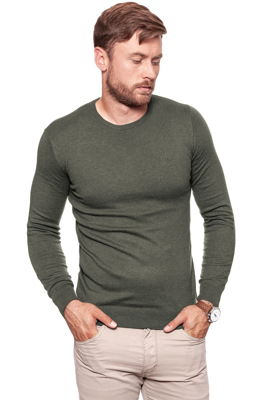 MĘSKI SWETER WRANGLER CREW KNIT DUSTY OLIVE W85672P45 112132246