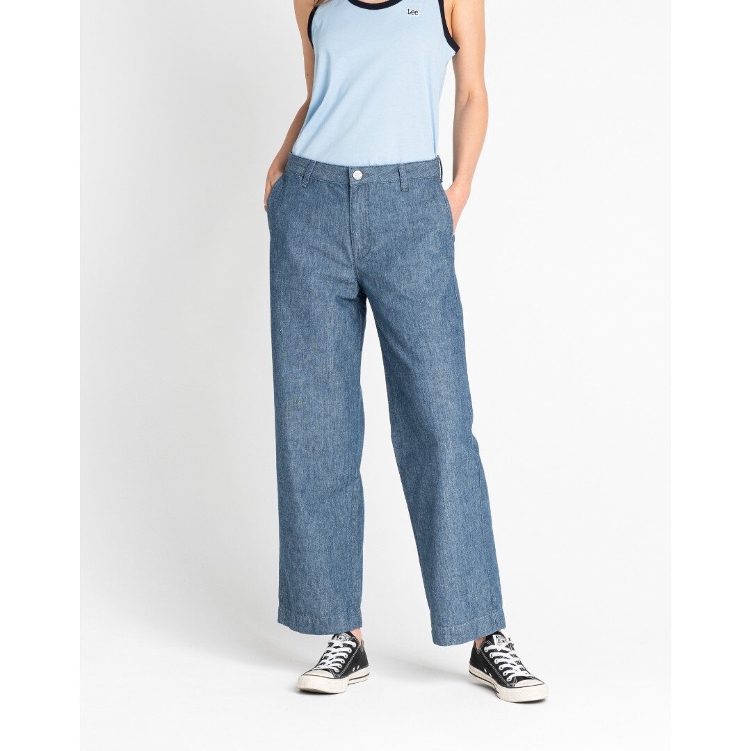 LEE WIDE LEG DAMSKIE SPODNIE MATERIAŁOWE CHAMBRAY L31GCMF 112107098