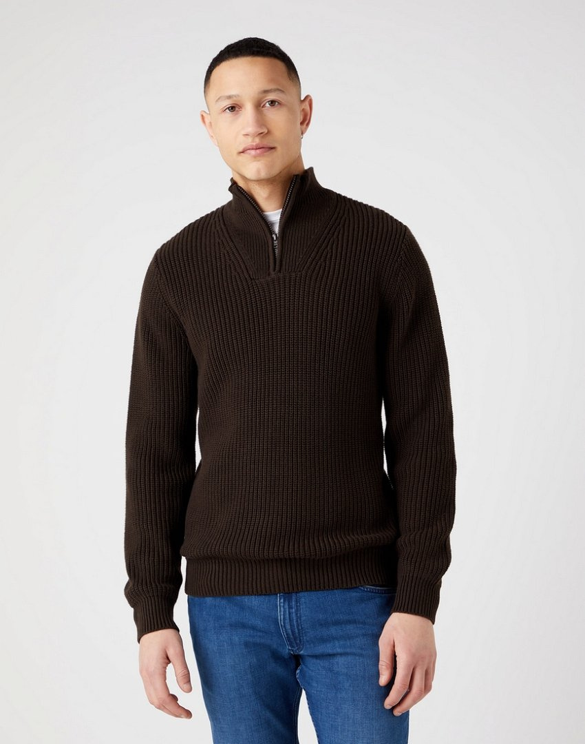 WRANGLER HALF ZIP KNIT MĘSKI SWETER ROZPINANY DELICIOSO BROWN W8D0PJH38 112321332