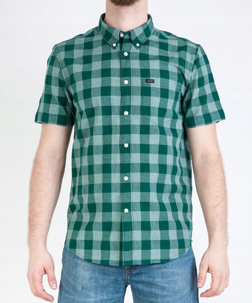 LEE BUTTON DOWN SS MĘSKA KOSZULA KRATA EVERGREEN L886GBEB 112123634