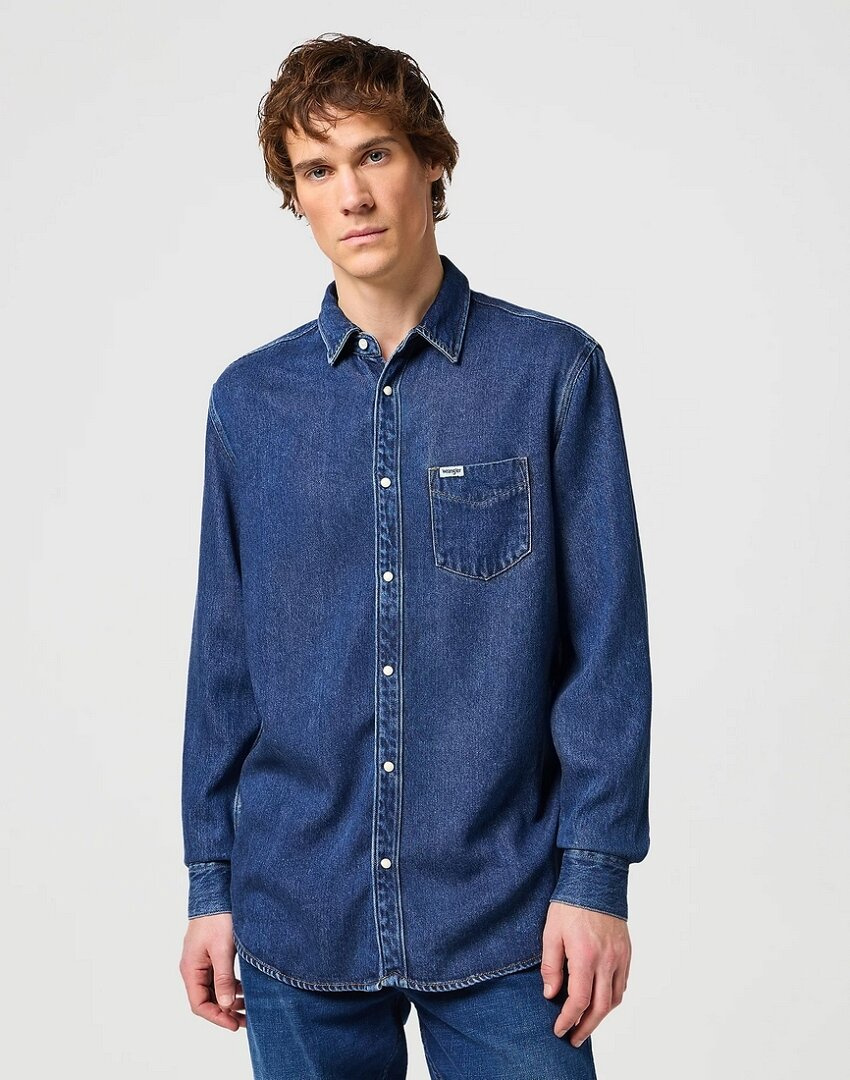 WRANGLER LS 1 PKT SHIRT MĘSKA KOSZULA JEANSOWA WRANGLER DARK STONE 112350576 W5M9015411