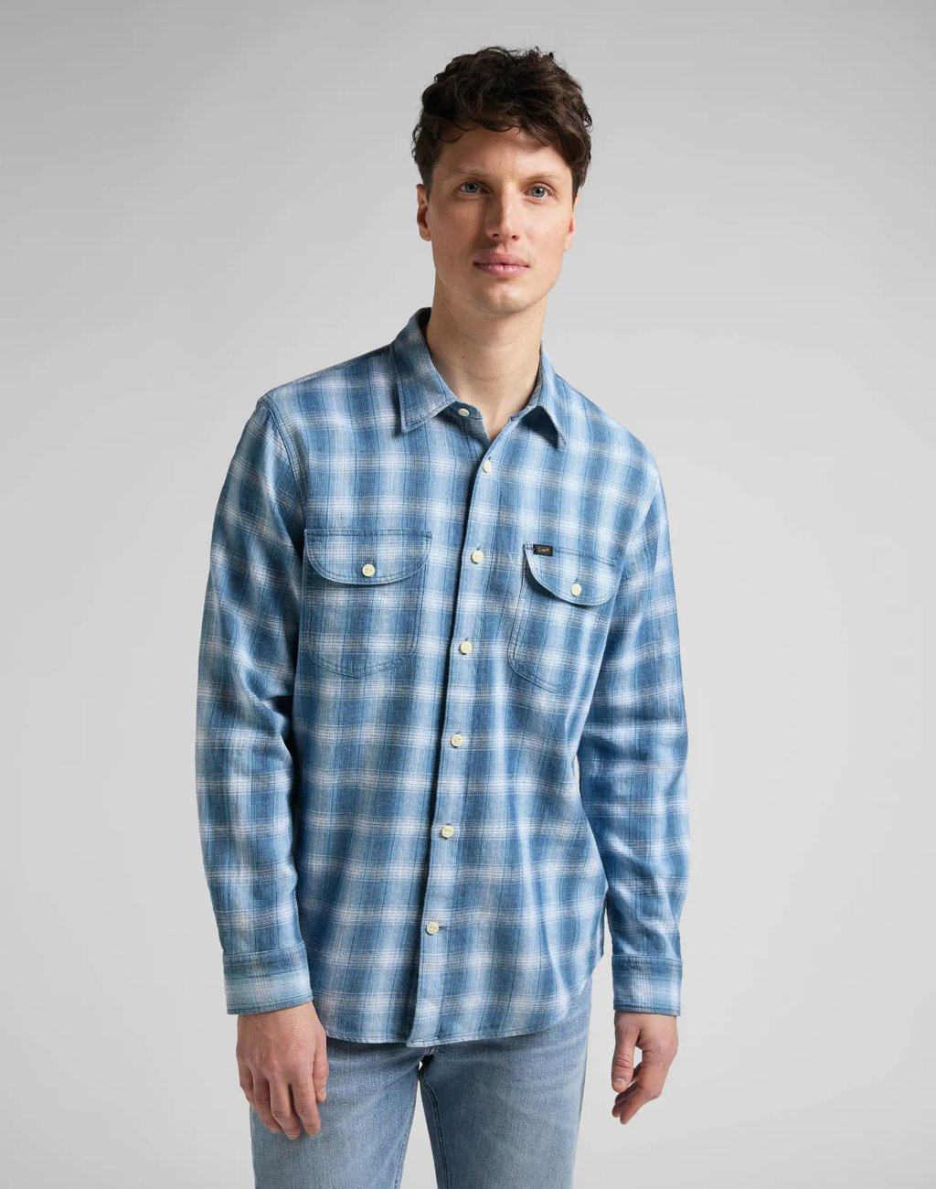 LEE WORKER SHIRT MĘSKA KOSZULA W KRATĘ DŁUGI RĘKAW INDIGO L68HOKDK 112145424