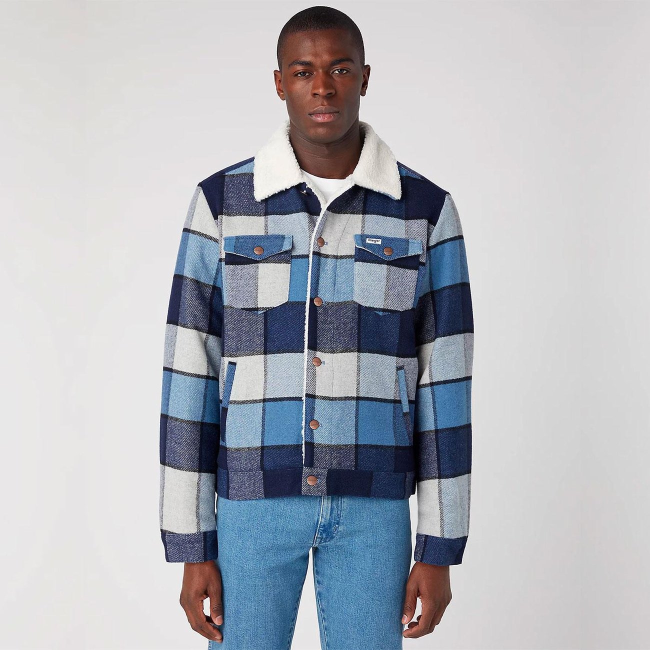 WRANGLER MĘSKA KURTKA ZIMOWA WOOL TRUCKER JACKET CAPTAINS BLUE 112341091 W4E0015076